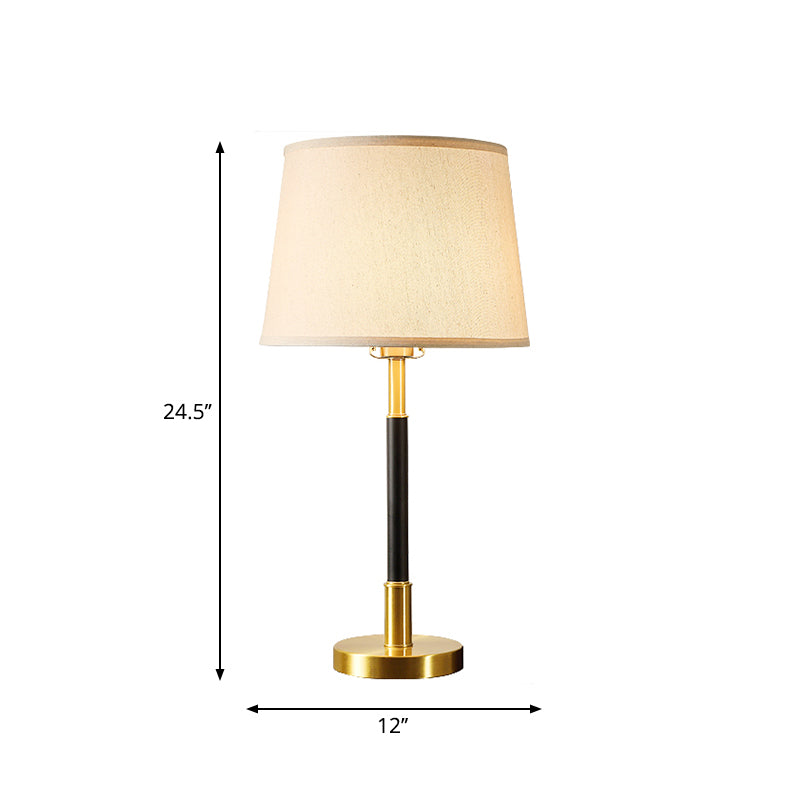 Brass Table Lamp - Traditional Tapered Drum Fabric Nightstand Lighting For Living Room