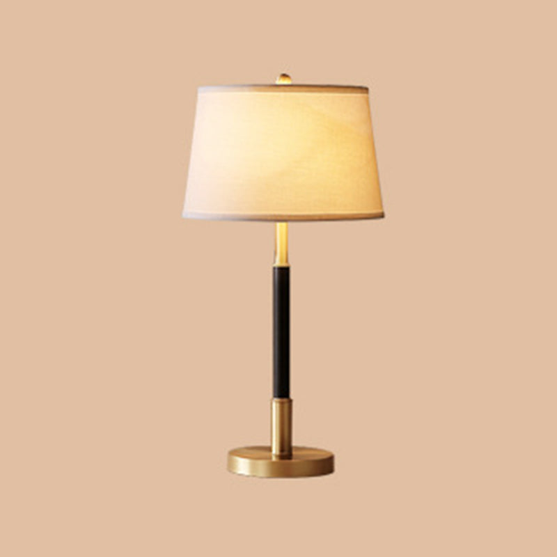 Vintage Brass Bedside Table Lamp With Single Bulb Tapered Design And Fabric Shade