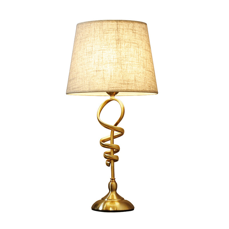 Classic Spiral Metallic Nightstand Lamp With Pleated Fabric Shade - 1 Head Table Lighting