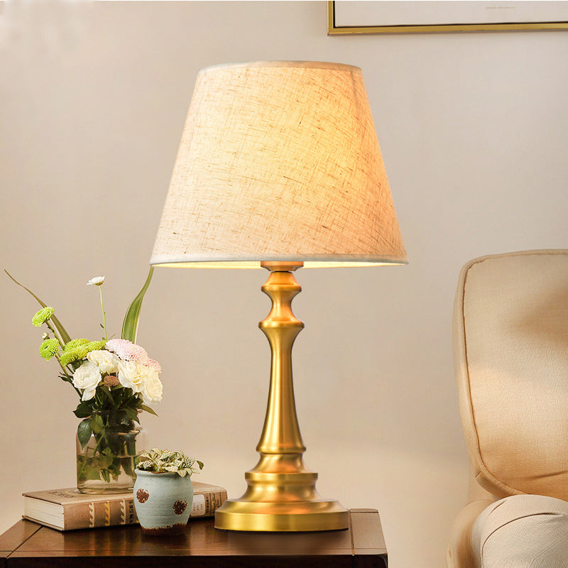 Empire Shade Table Lamp With Baluster Base In Brass - Traditional Single Fabric Nightstand Lighting