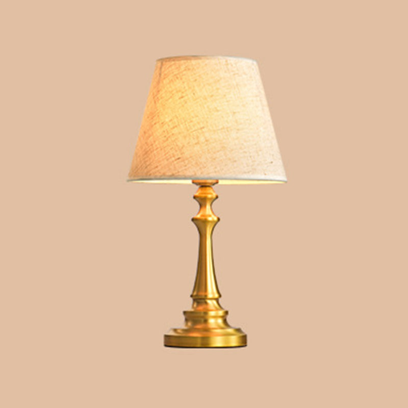 Empire Shade Table Lamp With Baluster Base In Brass - Traditional Single Fabric Nightstand Lighting