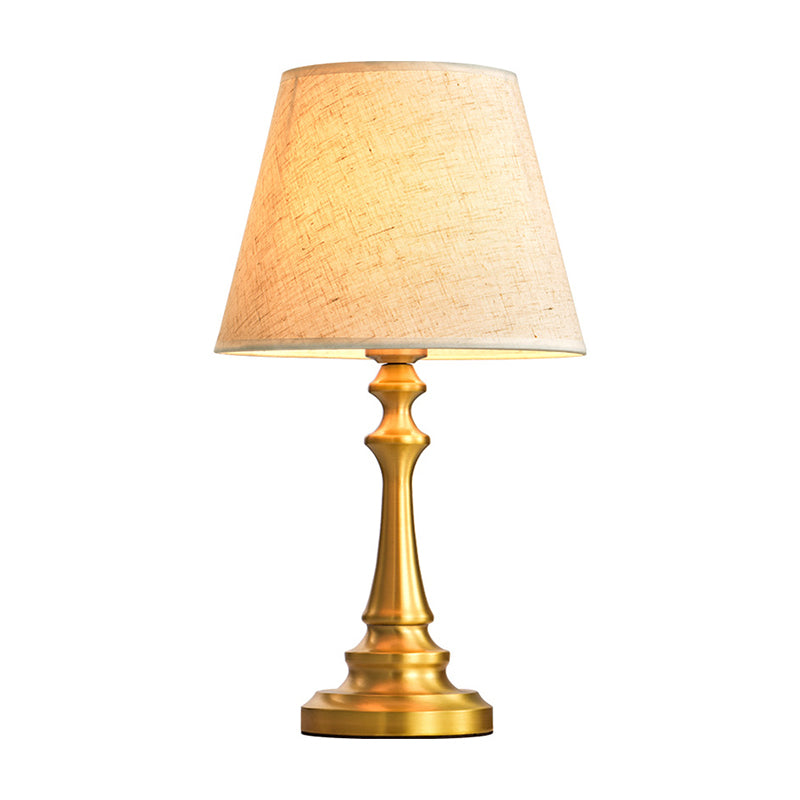 Empire Shade Table Lamp With Baluster Base In Brass - Traditional Single Fabric Nightstand Lighting