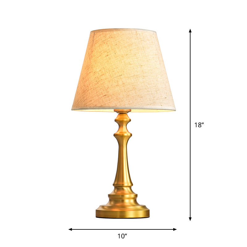 Empire Shade Table Lamp With Baluster Base In Brass - Traditional Single Fabric Nightstand Lighting