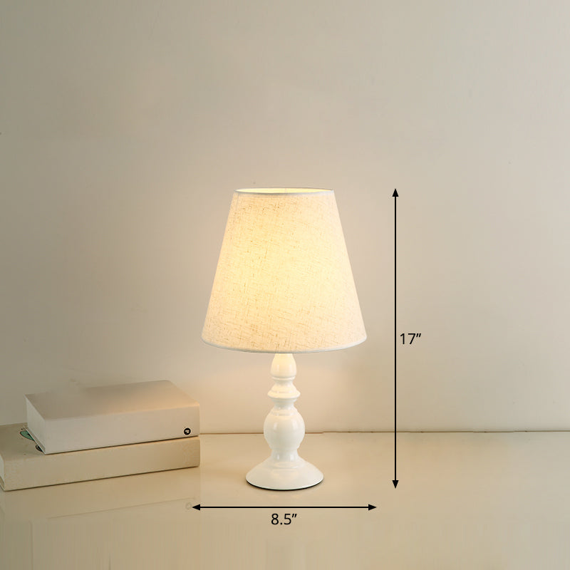 Iron Nightstand Lamp: Minimalistic 1-Light Bedside Table Light With Tapered Fabric Shade White / 8.5