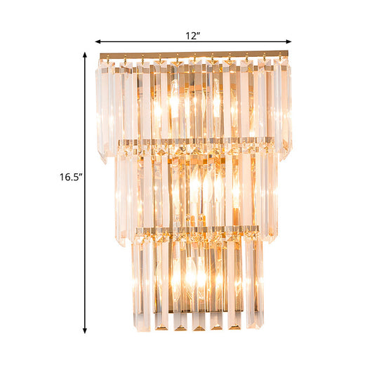 Vintage Style Gold Finish Sconce With 3 Clear Crystal Lights - Bedroom Wall Mount Lighting