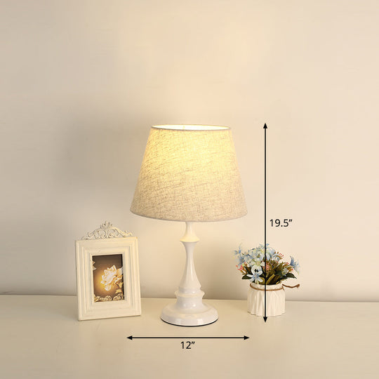 Iron Nightstand Lamp: Minimalistic 1-Light Bedside Table Light With Tapered Fabric Shade White / 12