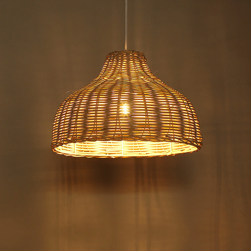 Asian Style Rattan Ceiling Light Fixture For Restaurants - Pot Cover Design With 1 Bulb