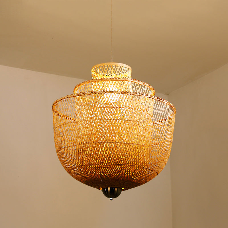 Minimalist Bamboo Pendant Ceiling Light - Layered Wood Suspension Lighting For Tea Room / 31.5 A