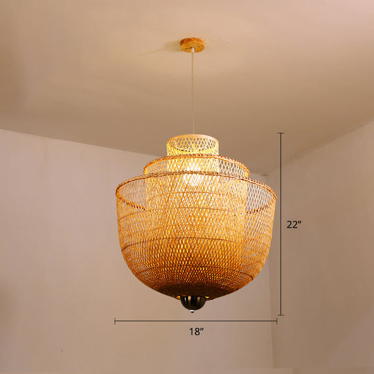Minimalist Bamboo Pendant Ceiling Light - Layered Wood Suspension Lighting For Tea Room / 18 A