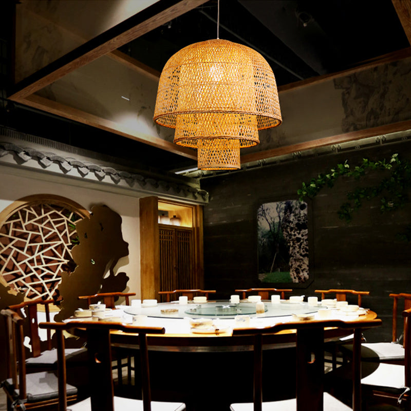 Minimalist Bamboo Pendant Ceiling Light - Layered Wood Suspension Lighting For Tea Room / 31.5 B