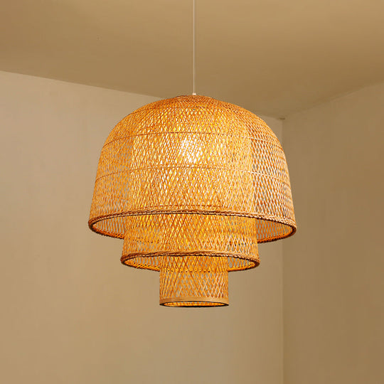 Minimalist 1-Head Bamboo Suspension Pendant Ceiling Light for Tea Room
