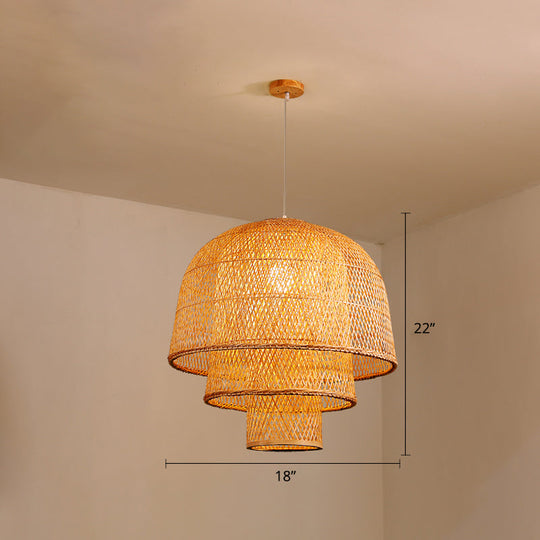 Minimalist Bamboo Pendant Ceiling Light - Layered Wood Suspension Lighting For Tea Room / 18 B