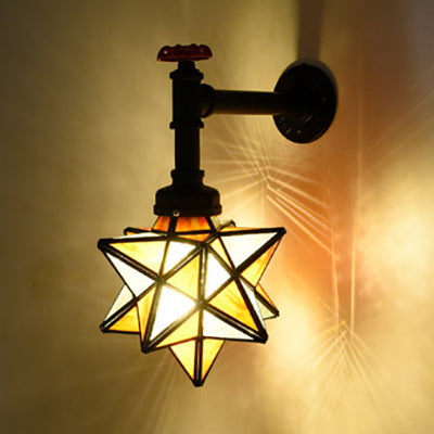 1-Head Stained Glass Tiffany Wall Mount Light In Brown/Clear - Rustic Star Lighting For Restaurants