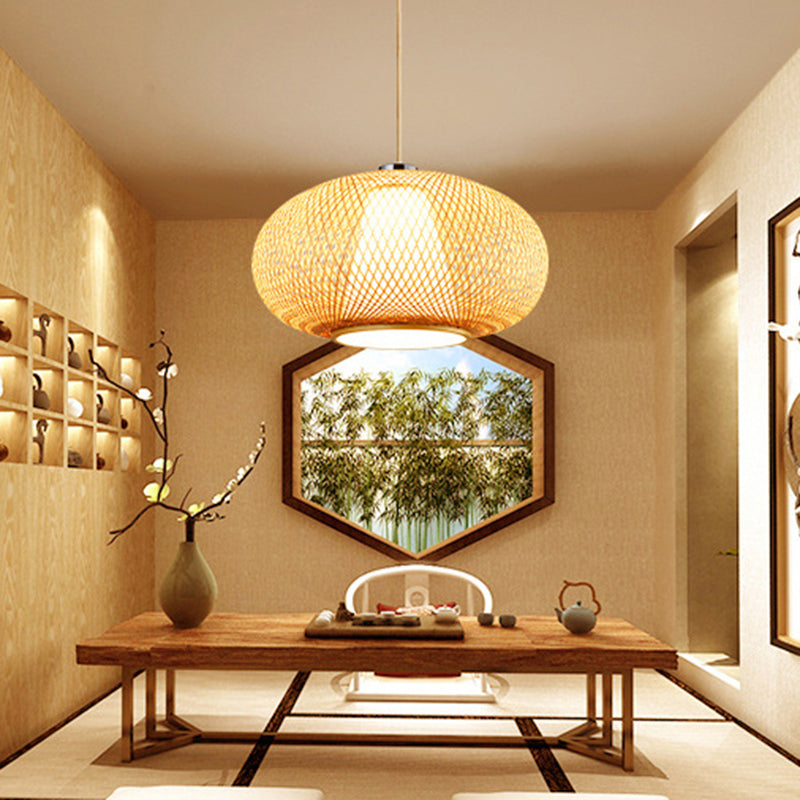 Bamboo Suspension Lighting: Minimalist Drum Pendant Ceiling Light