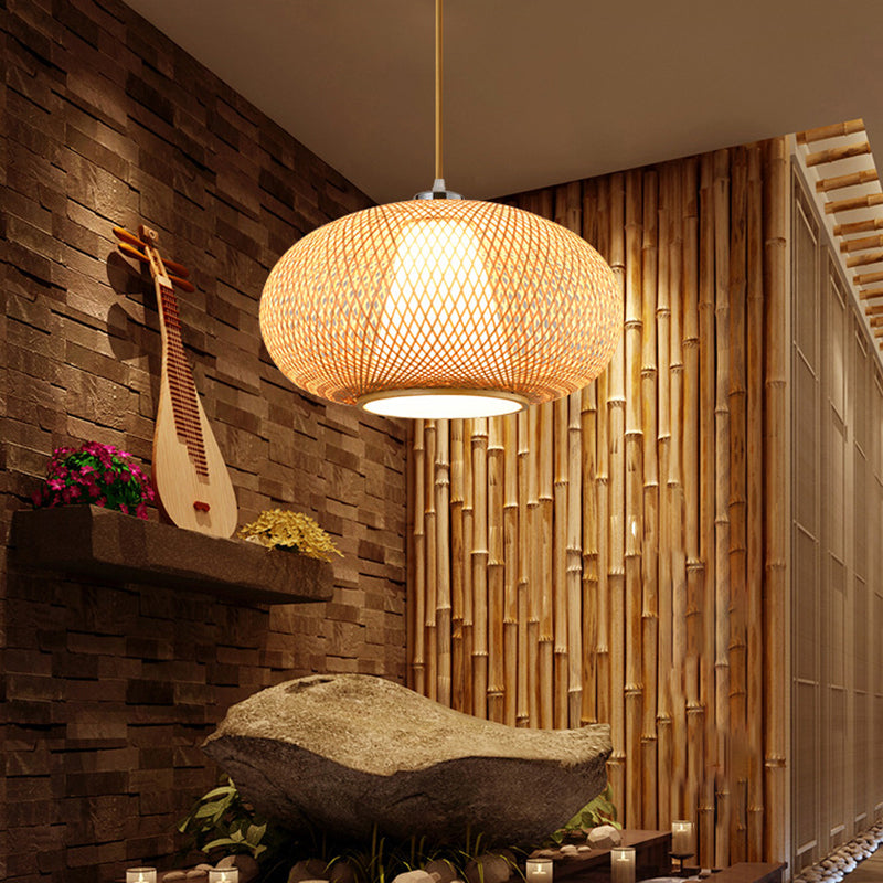 Bamboo Suspension Lighting: Minimalist Drum Pendant Ceiling Light