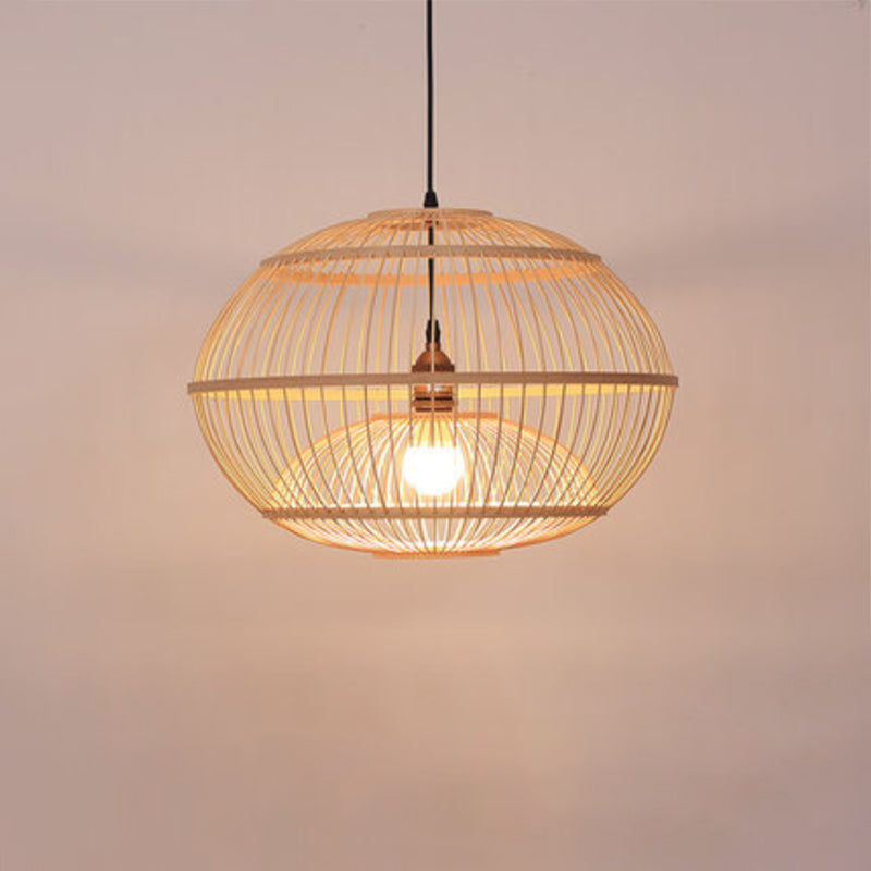 Minimalist Bamboo Sphere Pendant Light With Shade - Wood Suspension Ceiling Lamp