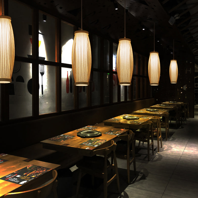 Bamboo Ceiling Pendant Light - Modern Wood Hanging Fixture For Restaurants