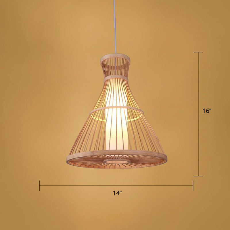 Simplicity 1-Light Bamboo Suspension Pendant: Handcrafted Wood Lighting Fixture For Restaurants