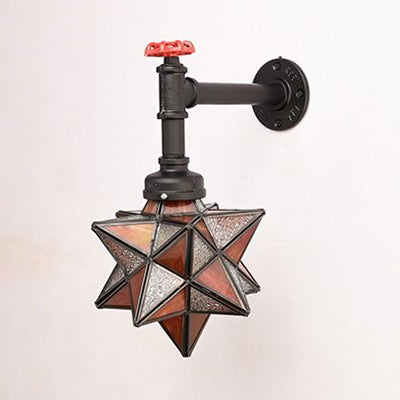 1-Head Stained Glass Tiffany Wall Mount Light In Brown/Clear - Rustic Star Lighting For Restaurants