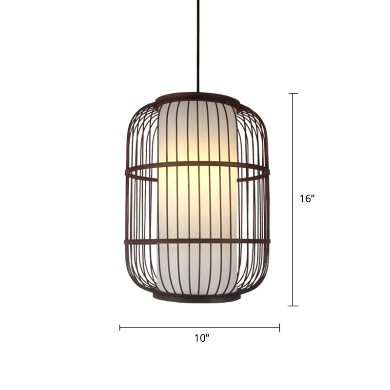 Modern Bamboo Pendant Light In Coffee - Single Hanging Ceiling For Restaurants