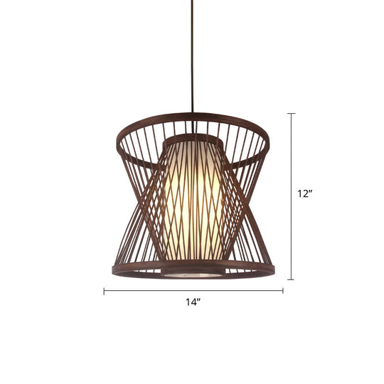 Modern Bamboo Pendant Light In Coffee - Single Hanging Ceiling For Restaurants