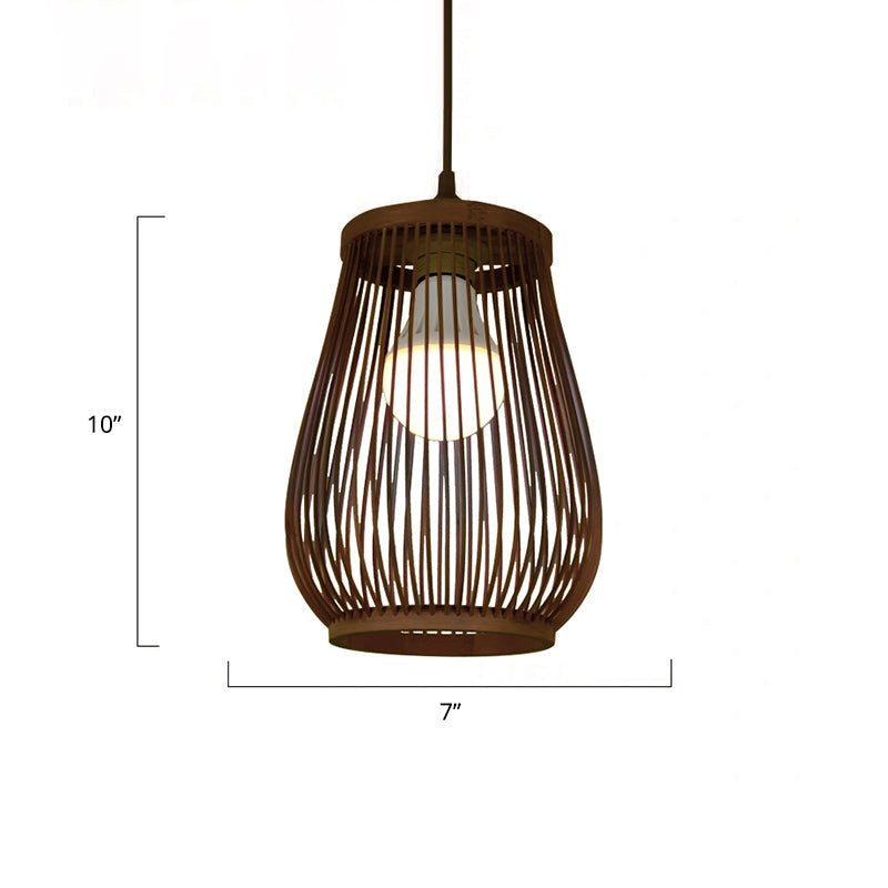 Modern Bamboo Pendant Light In Coffee - Single Hanging Ceiling For Restaurants / J