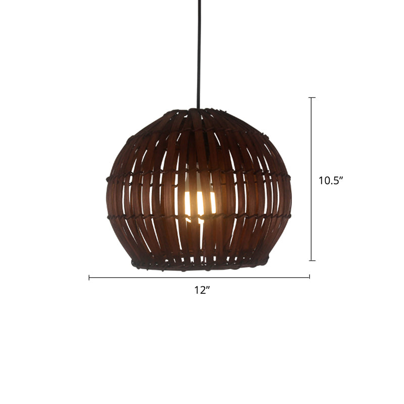 Modern Bamboo Pendant Light In Coffee - Single Hanging Ceiling For Restaurants / C