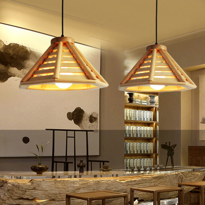 Simplicity Wood 1-Light Restaurant Pendant Light Fixture With Shaded Suspension