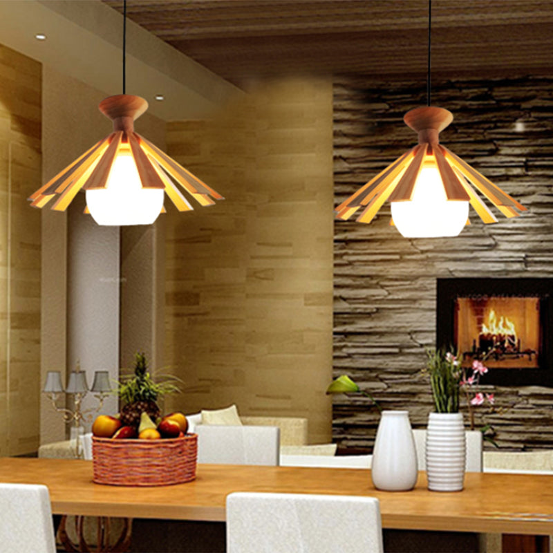Simplicity Wood 1-Light Restaurant Pendant Light Fixture With Shaded Suspension