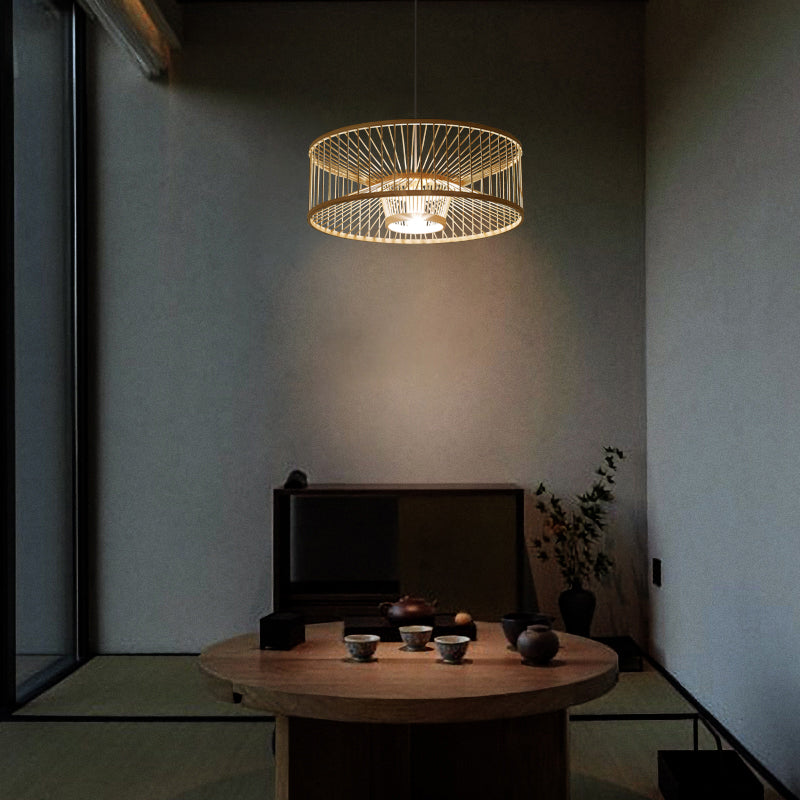 Bamboo Pendant Light: Stylish Single-Bulb Wood Suspension Fixture