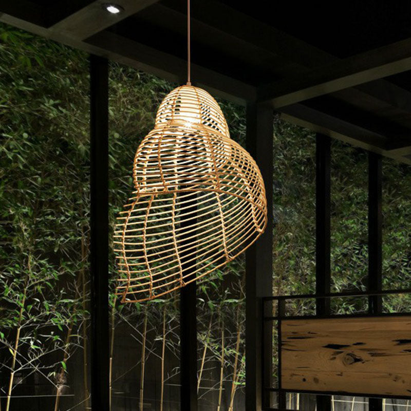 Modern Single Rattan Pendant Light With Conch Shaped Design For Restaurant Ceilings