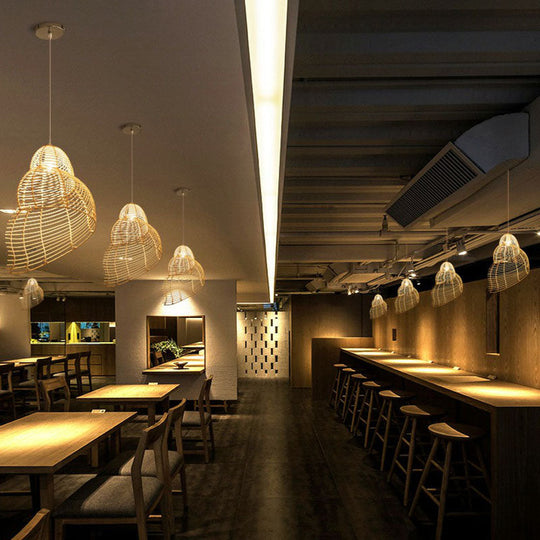 Modern Single Rattan Pendant Light With Conch Shaped Design For Restaurant Ceilings