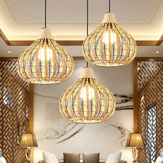 Contemporary Bamboo Pendant Light: Single-Bulb Wood Suspension Fixture