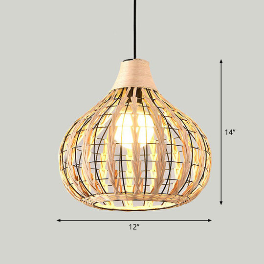 Contemporary Bamboo Pendant Light: Single-Bulb Wood Suspension Fixture