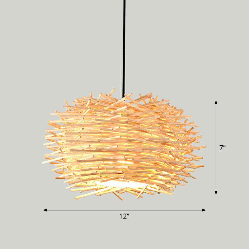 Contemporary Bamboo Pendant Light: Single-Bulb Wood Suspension Fixture