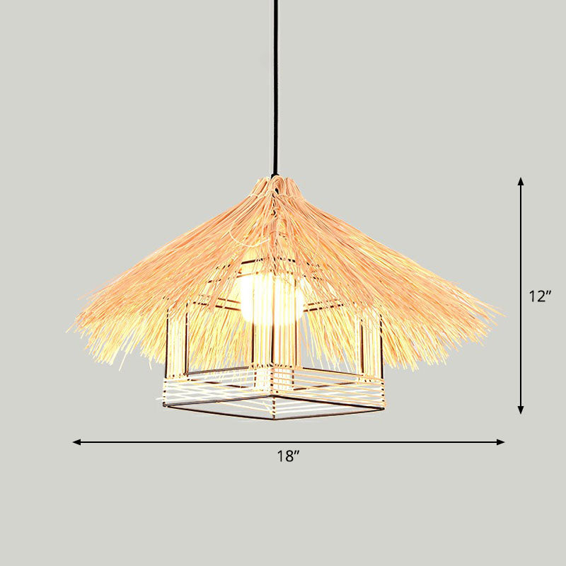 Contemporary Bamboo Pendant Light: Single-Bulb Wood Suspension Fixture