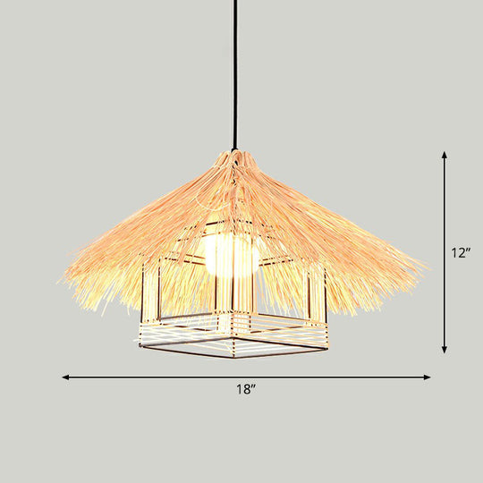 Contemporary Bamboo Pendant Light: Single-Bulb Wood Suspension Fixture / F