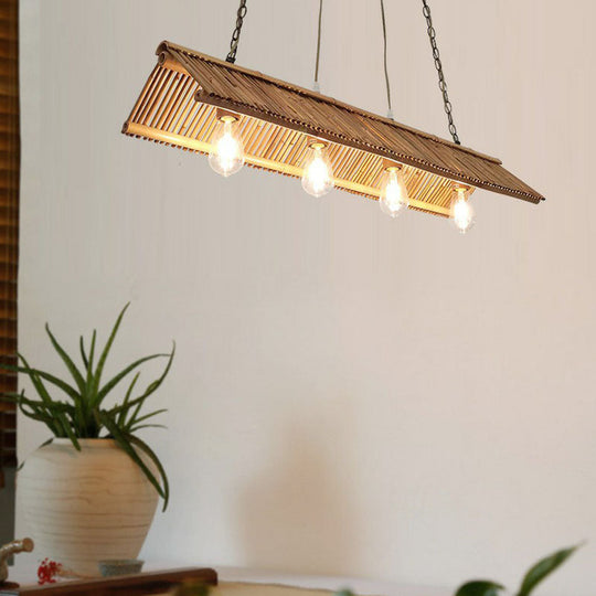 Modern Bamboo Island Pendant Light Fixture With Triangle Roof Design - Wood Ceiling Lighting 4 /