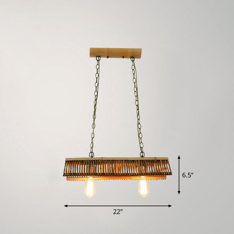Modern Bamboo Island Pendant Light Fixture With Triangle Roof Design - Wood Ceiling Lighting