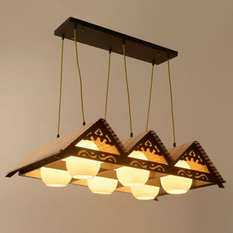 Bamboo Chinese Island Pendant Light For Triangle Roof Restaurant In Wood 6 /