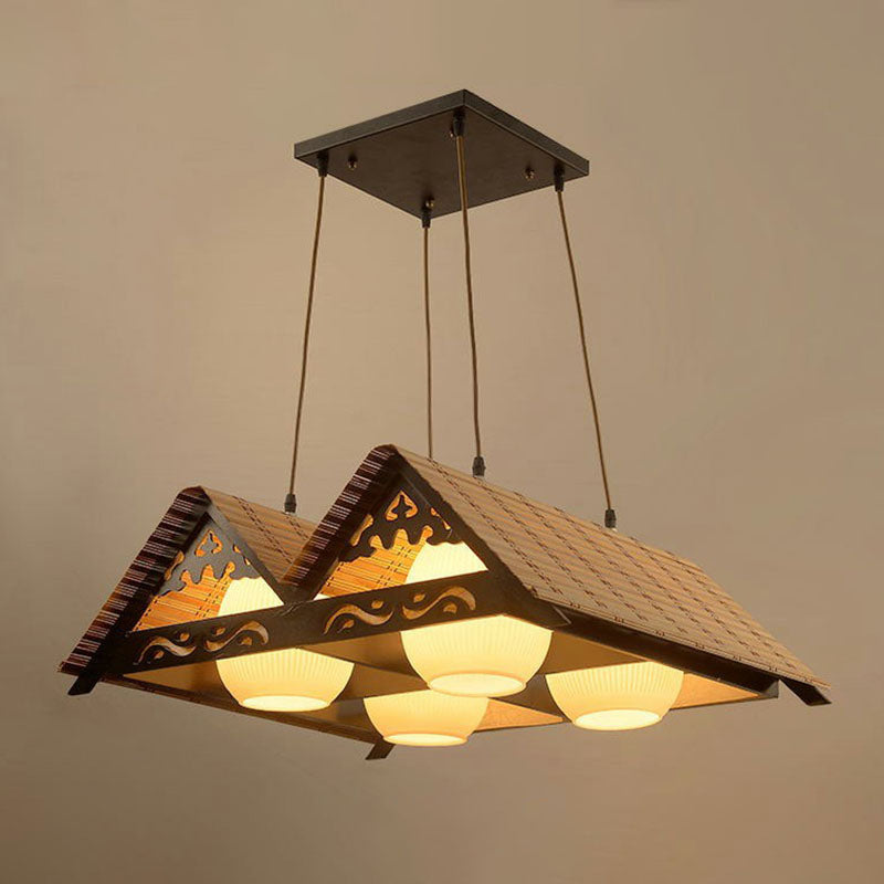 Bamboo Chinese Island Pendant Light For Triangle Roof Restaurant In Wood 4 /