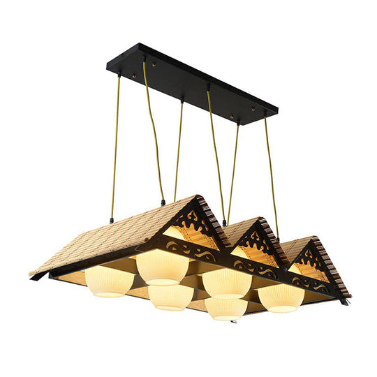 Bamboo Chinese Island Pendant Light For Triangle Roof Restaurant In Wood