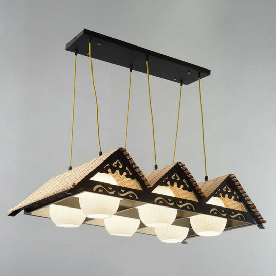 Bamboo Chinese Island Pendant Light For Triangle Roof Restaurant In Wood