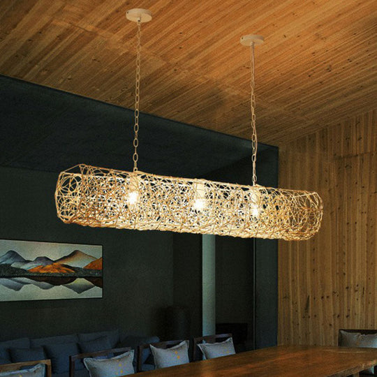 Modern Hanging Rattan Ceiling Light With 3 Bulbs For Tea Room Island