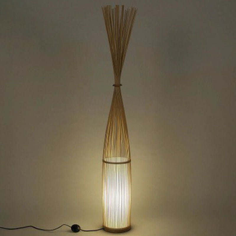 Handwoven Bamboo Standing Light - Asian Inspired Floor Lighting For Living Room