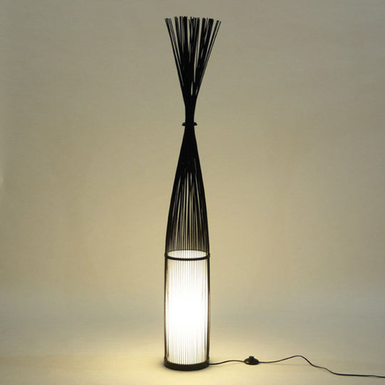 Handwoven Bamboo Standing Light - Asian Inspired Floor Lighting For Living Room Black / 8.5