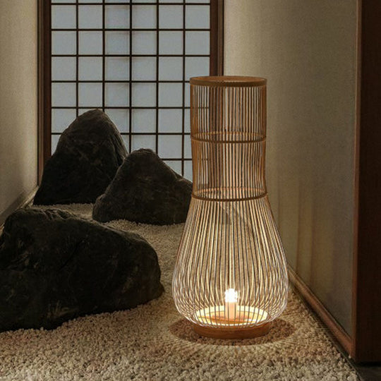Bamboo Fish Trap Floor Lamp - Sleek Single-Bulb Illumination For Restaurants And Homes
