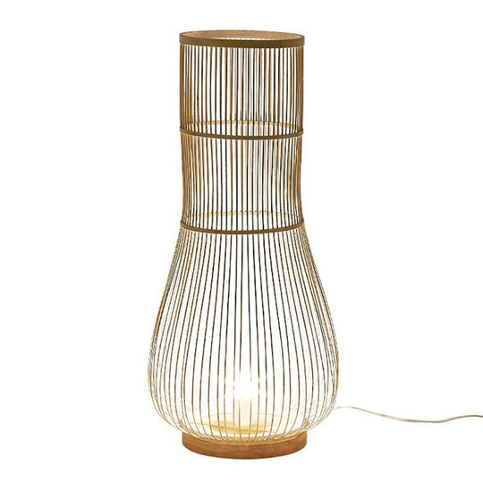 Bamboo Fish Trap Floor Lamp - Sleek Single-Bulb Illumination For Restaurants And Homes