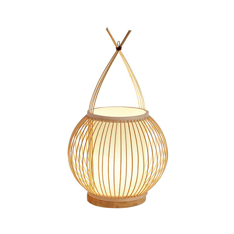 Bamboo Single Restaurant Nightstand Light From South-East Asia - Wood Basket Table Lighting