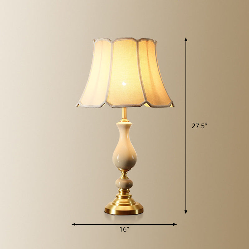 White Fabric Scalloped Bell Table Lamp - Simplicity Design Ceramic Decor